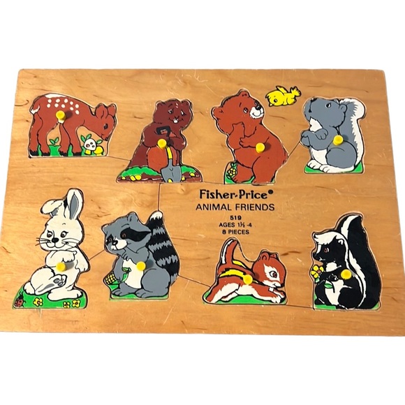 FisherPrice Toys Vintage Fisher Price Wooden Puzzle Animal Friends